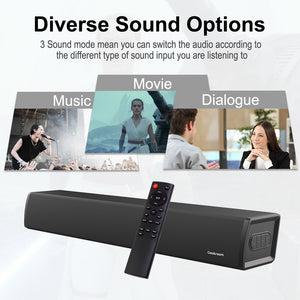 Soundbar for TV, Home Audio Sound Bars Built-in Subwoofer, Wired and Wireless Bluetooth 5.0 Speaker for Home Theater, 2.0 Channel Soundbars with Remote Control (24 Inch, Wall Mountable)